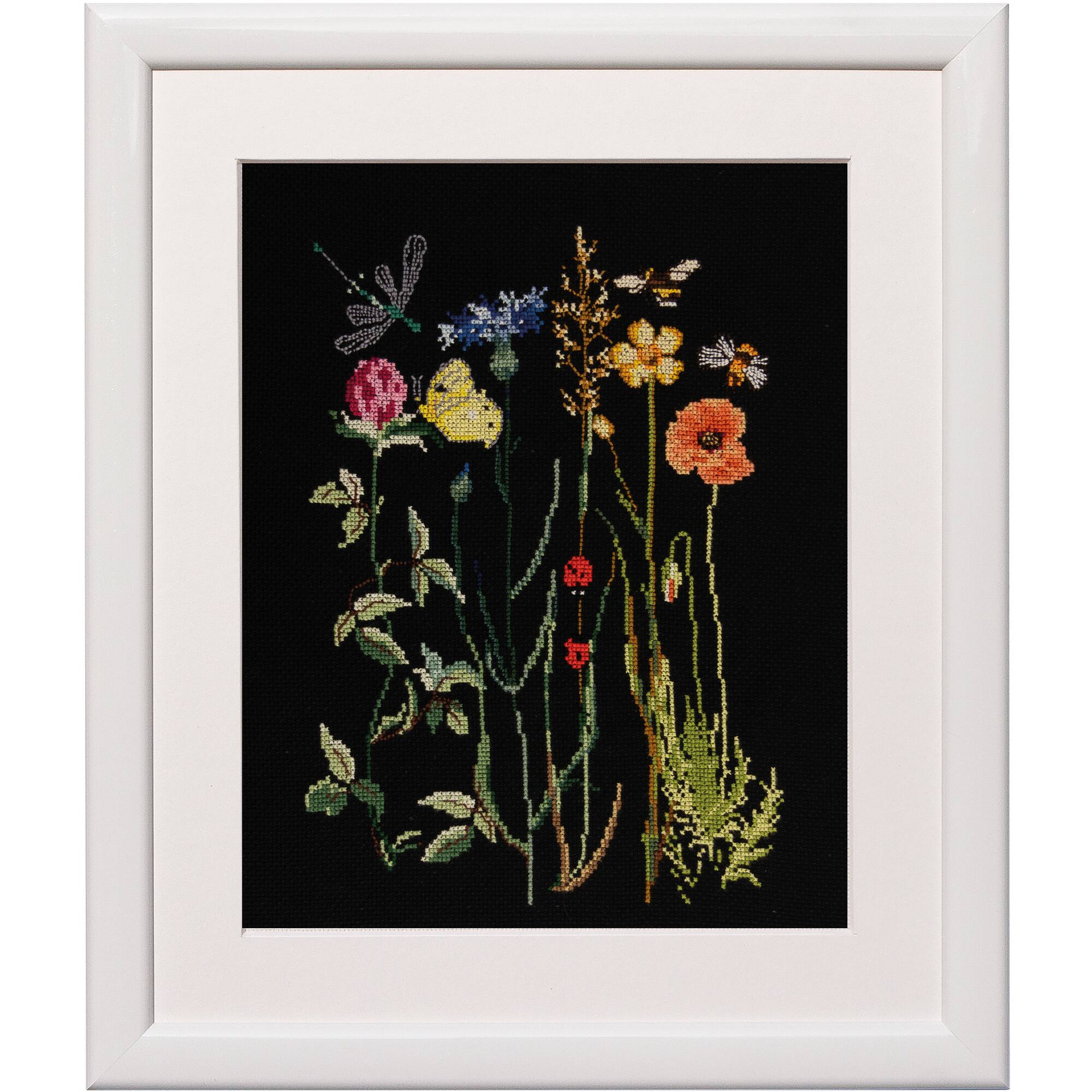 Thea Gouverneur Since 1959® Wildflowers Black Edition with hoop Counted Cross Stitch Kit